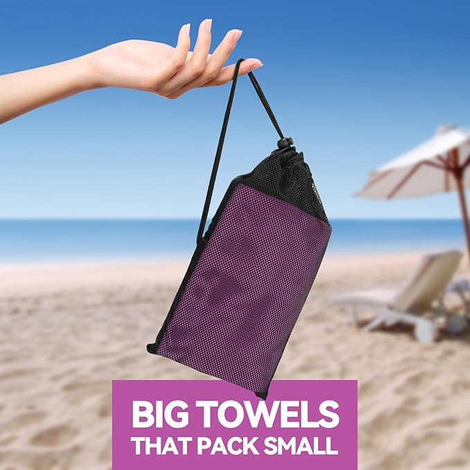 Microfiber Beach Towel-Perfect for Travel, Sports, Camping, Swimming, Yoga, Gym- Quick Dry, Sand Free, Compact, Lightweight, Absorbent (Purple,Small(101x50cm, 40x20”))