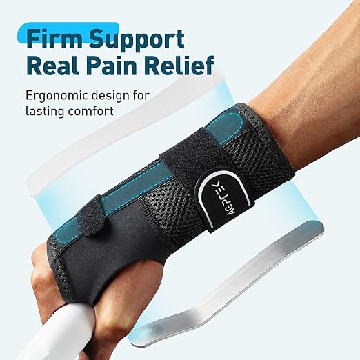 AGPTEK Carpal Tunnel Wrist Brace for Men Women, Night Sleeping Wrist Support with 2 Splints, Pain Relief Hand Brace for Arthritis Sprains Tendonitis, Adjustable Wrist Splint for Right Hand (L/XL, Black & White )