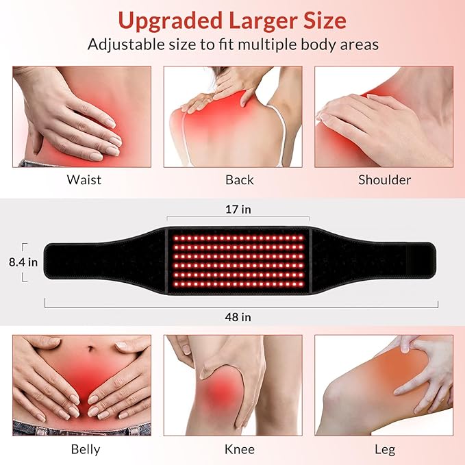 Red Light Therapy Belt, Infrared Light Therapy Device with Massage and Timer, Rechargeable 660nm&850nm Red Light Therapy for Body Pain Relief（7.9 * 47’‘）