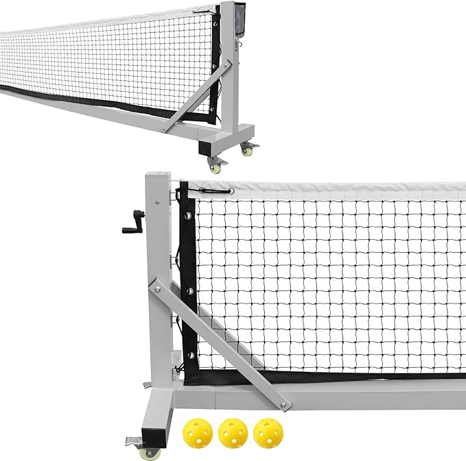 Pro Pickleball Net Portable with Wheels – 22ft Heavy Duty Pickleball Net System with Sturdy Aluminum Frame for Outdoor & Indoor – Nylon Net & Carrying Bag for Pickleball, Tennis, Badminton