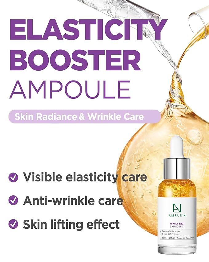 AMPLE:N Peptide Shot Ampoule - Anti-Aging Face Ampoule with Peptide Threads to Minimize Wrinkles and Improve Firmness - Peptide Serum to Lift Sagging Skin - Visibly Plump, 1.01 fl. Oz
