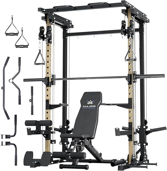 MAJOR FITNESS Drone3 Smith Machine, All-in-One Home Gym Power Rack with Cable Crossover, Pull-Up Bars, T-Bar & Squat Station, Heavy-Duty Full-Body Workout for Strength Training