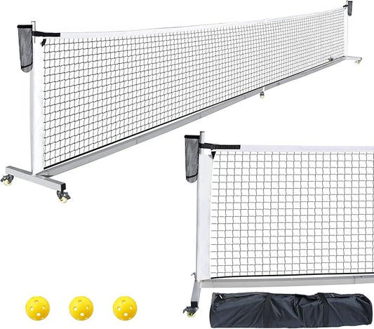 Pro Pickleball Net Portable with Wheels – 22ft Heavy Duty Pickleball Net System with Sturdy Aluminum Frame for Outdoor & Indoor – Nylon Net & Carrying Bag for Pickleball, Tennis, Badminton