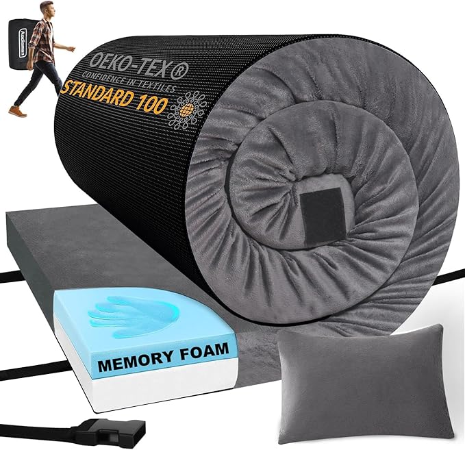 Sleeping Pad,3-inch Thick Memory Foam Camping Mattress,Portable Roll-Up Mat for Car/Tent/Floor/Cot/Travel,Comfortable Pad for Guests Sleepover
