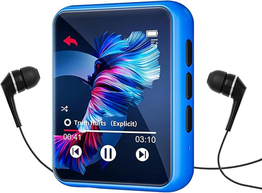 MP3 Player with Bluetooth 5.0 Portable HiFi Lossless Sound MP3 Music Player and FM Radio Recorder E-Book 2.4 inch Screen Maximum Support 128GB（Blue）