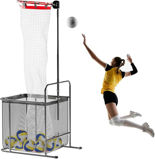 Pro Volleyball Setter Training Equipment Volleyball Setting Trainer Practice Net with 2 Target Hoop Size & 6 Angles & 13 Height Adjustment Ball Collection Bag Indoor Outdoor Practice
