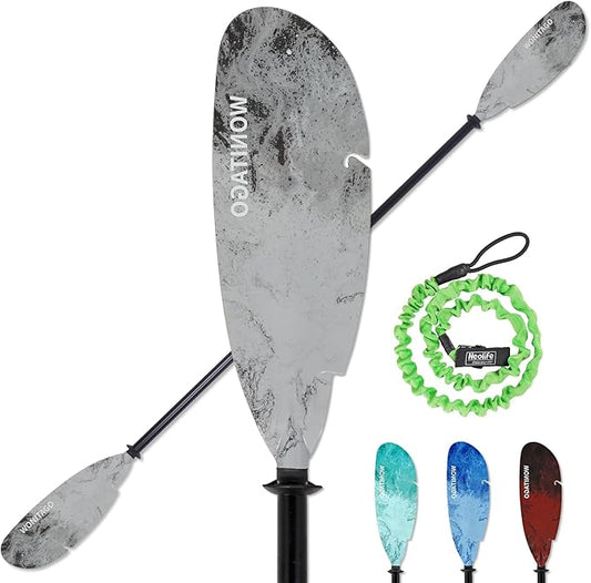 Angler Kayak Paddles Aluminum Paddle with Plastic Blades and Paddle Leash, Floating Adjustable Fishing Kayak Oars, 3 Piece, 230-250cm/90-98 inch
