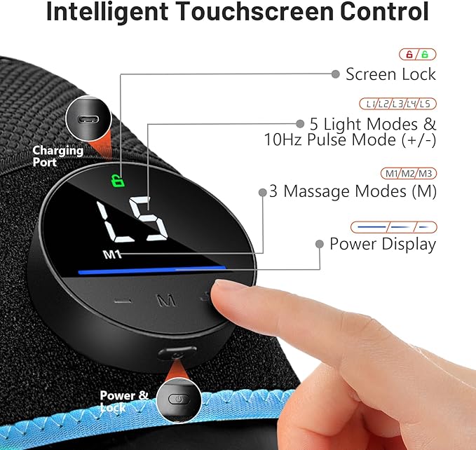 HALIDODO Red Light Therapy & Vibration Massage Knee Brace - Wireless Rechargeable Controller, 660nm&850nm Red Light Therapy Heated Device for Knee/Joint/Elbow/Shoulder Pain Relief, Blue.