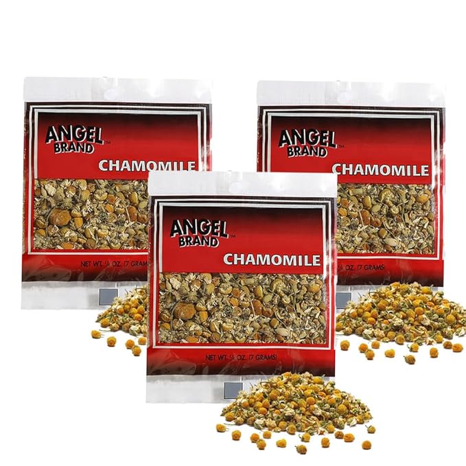Angel Brand Dried Chamomile Flowers – 0.25 oz Pouch Pack of 3 – Premium Chamomile Flowers for Tea and Herbal Infusions.