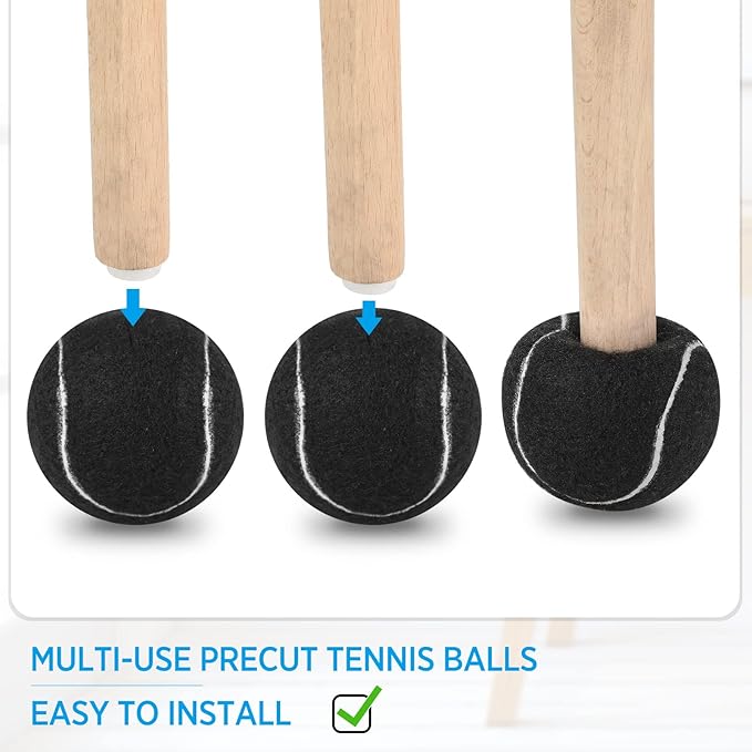 24 Pcs Precut Tennis Balls for Furniture Legs and Floor Protection Chairs Desks Furniture Tennis Balls for Chairs Feet Long Lasting Foot Covers(Black)