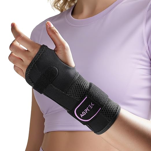 AGPTEK Carpal Tunnel Wrist Brace for Men Women, Night Sleeping Wrist Support with 2 Splints, Pain Relief Hand Brace for Arthritis Sprains Tendonitis, Adjustable Wrist Splint for Left Hand (L/XL, Black & Purple)
