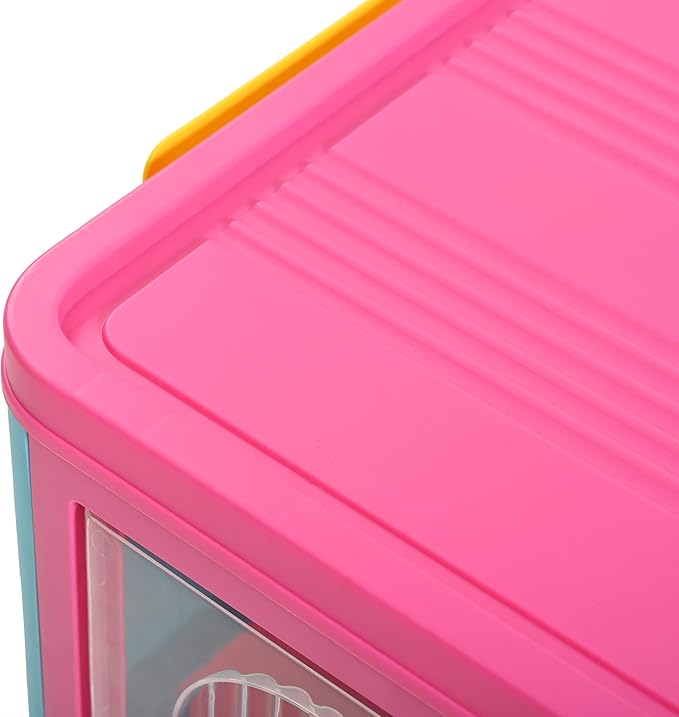 Holaki 156 QT Storage Bins with Lid, 4 Tiers Collapsible Closet Organizers, Stackable Plastic Storage Bins Cabinet Box with Wheels and Magnetic Door for Princess Room, Girl(Colorful)