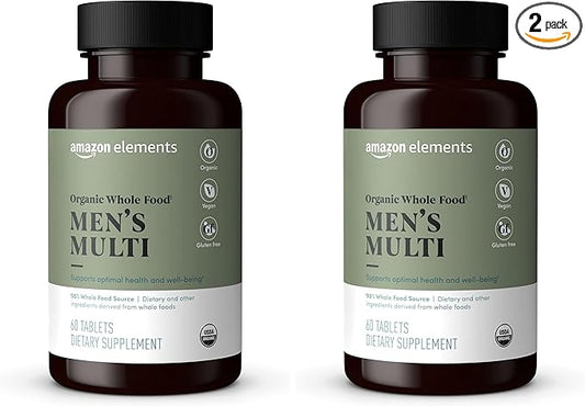 Amazon Elements Organic Whole Food Men's Multi, 60 Tablets (Pack of 2)