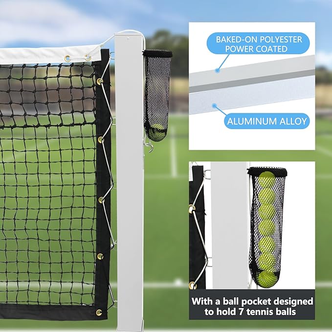 PROGOAL 100mm Heavy Duty Aluminum Tennis Net Posts - Full Aluminum Alloy Construction with Built-in Turbo Winder for Permanent In-Ground Installation - Includes Anchor Sockets for Concrete or Soil
