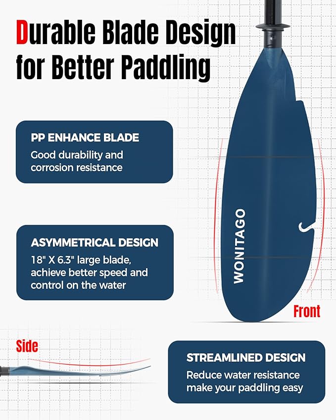 Angler Kayak Paddle with Fiberglass Shaft and Plastic Blade, Floating Adjustable Fihsing Kayak Oar, 220-240 cm/86-94", 240-260 cm/94-102", 260-280 cm/102-110"