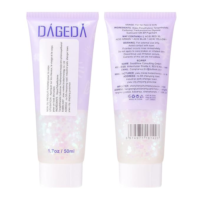 DAGEDA Body Glitter Gel, Face Glitters Body Gel Sequins Shimmer Liquid Eyeshadow, Chunky Glitter for Face Hair Nails, Holographic Cosmetic Laser Powder Festival Glitter Makeup 1.7oz (Light Pink)