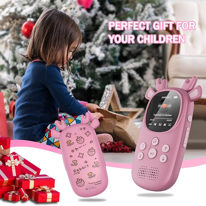 64GB MP3 Players for Kids, Cute Reindeer Portable Music Bluetooth Kid MP3 Player, Child MP3 Player with Bluetooth 5.3,Speaker, FM Radio, Alarm Clock, Voice Recorder, Stopwatch (Support up to 128GB)