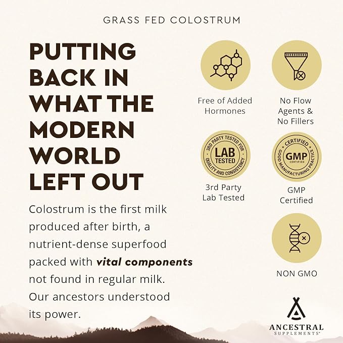 Ancestral Supplements Bovine Colostrum Powder - Grass Fed, Freeze Dried, Immune Support and Gut Health, 120 Servings