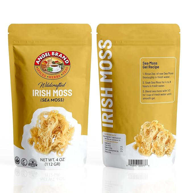 Angel Brand Irish Sea Moss 4 oz Pouch - Nutrient Rich Sea Vegetable Harvested from Pristine Ocean Waters - Enhance Wellness Journey with Irish Sea Moss Raw - Perfect for Smoothies & Soups