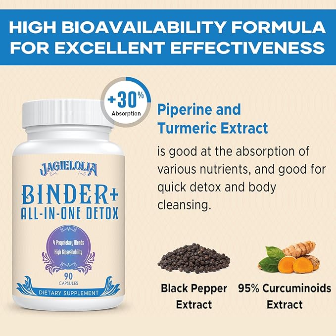 All-In-One Detox Binder Supplement 1500 MG - High Bioavailability, Liver Gut Detox Cleanse with Activated Charcoal, Zeolite & Bentonite Clay for Toxins, Liver, Digestive, 360 Vegan Capsules