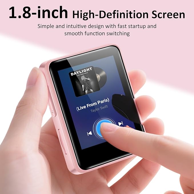 MP3 Player with Bluetooth, 32GB Portable Bluetooth MP3 Player for Kids, 1.8 inch Music Player with Speaker, FM Radio, Voice Recorder, Supports Expanded Up to 512GB(Pink)