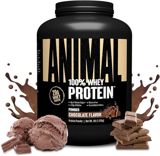Animal 100% Whey Protein Powder – Whey Blend for Pre Workout or Post Workout, Recovery, or an Anytime Low Sugar Protein Boost Meal Replacement with BCAA Branched Chain Amino Acids – Chocolate, 4 lb