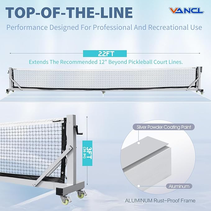 Pro Pickleball Net Portable with Wheels – 22ft Heavy Duty Pickleball Net System with Sturdy Aluminum Frame for Outdoor & Indoor – Nylon Net & Carrying Bag for Pickleball, Tennis, Badminton