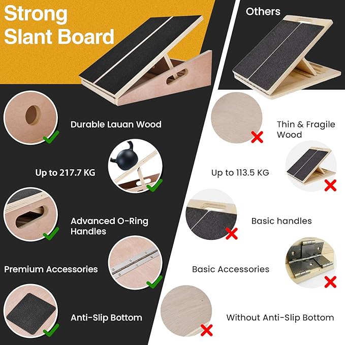 Slant Board for Calf Stretching, Portable Wooden Calf Stretcher - Adjustable Incline Board for Knees Ankle Heel Feet Leg