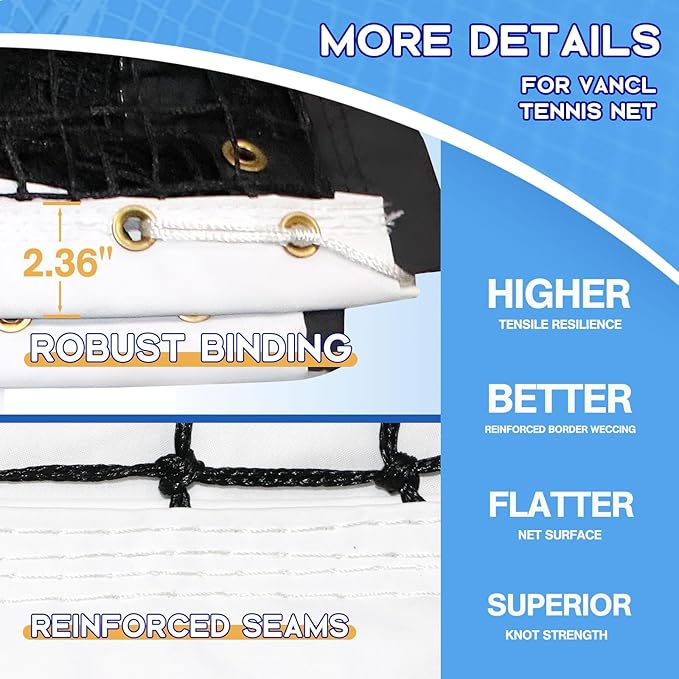 Tennis Net Outdoor Heavy Duty Professional Tennis Court Net Replacement Portable Tennis Net Nylon for Standard Tennis Courts [Includes 2 Fiberglass Dowels]