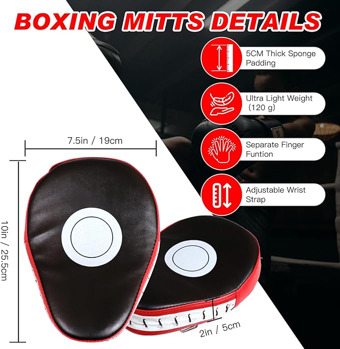 CYFIE 2 in 1 Boxing Equipment Boxing Strike Pads Punching Mitts Set, Boxing Mitts and Pads for Muay Thai, Karate, Taekwondo, Martial Arts Training at Home Gym, Karate Kick Pads for Kids, Youth, Girls