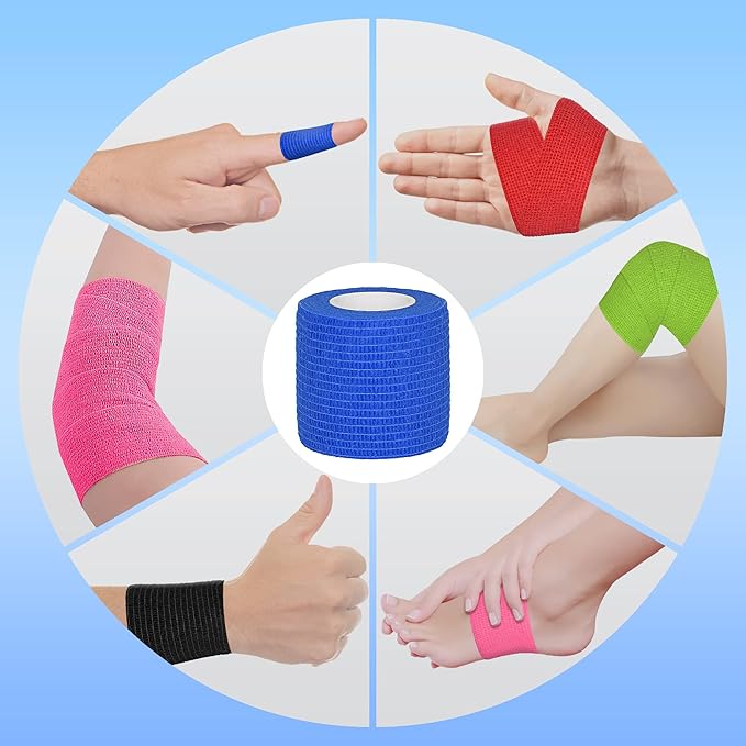 8 Rolls Cohesive Bandage 2” x 5 Yards Self Adherent Bandage Wrap Breathable Vet Tape Elastic Adhesive Bandage for Sports, Wrist, Ankle, Tattoo Wraps(Blue)