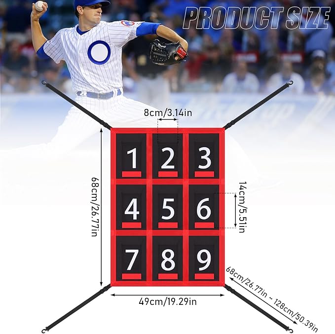 TOBWOLF Adjustable Strike Zone Target for Baseball Softball Net, Numbered Baseball Softball Pitching Target, 9 Pocket Pitching Net Practice Accuracy Training Throwing for Hitting Batting Catching
