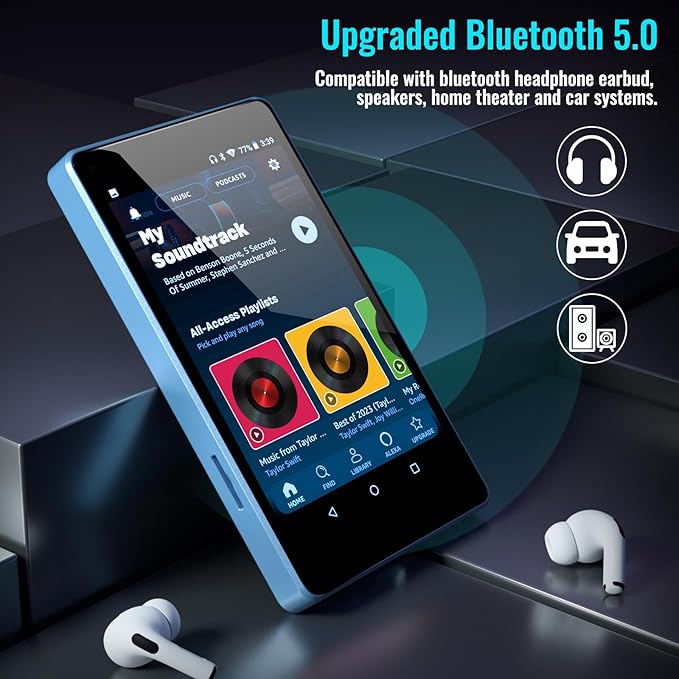 MP3 Player for Kids with Spotify, Parental Controls, Spotify Kids, Audible, Amazon Music, Libby, 4.0" IPS Kids MP4 Music Player Up to 512GB (Blue)