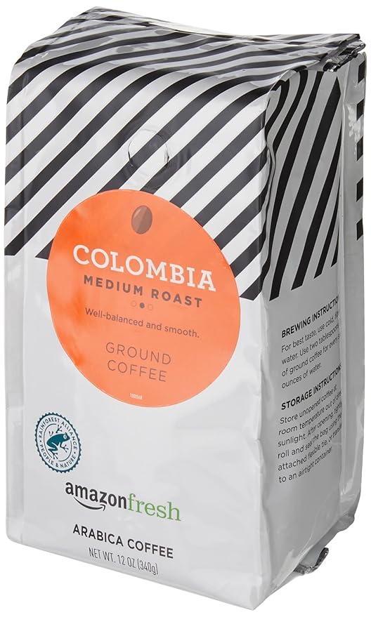Amazon Fresh Colombia Ground Coffee, Medium Roast, 12 Ounce