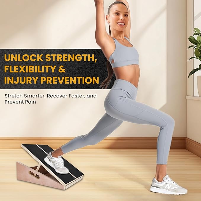 Slant Board for Calf Stretching, Portable Wooden Calf Stretcher - Adjustable Incline Board for Knees Ankle Heel Feet Leg