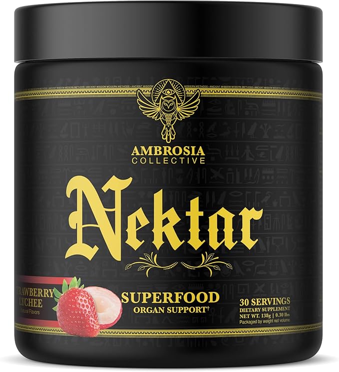 Ambrosia Nektar Superfood Health Supplement Powder, 30 Servings, Strawberry Lychee Flavor