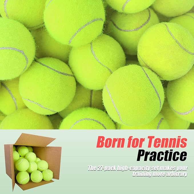 GKK 27 Pack Tennis Balls,Training Tennis Ball Pressure-less Practising Bulk Tennis Balls for Youth/Beginners/Pet Dogs High Altitude Playing Balls