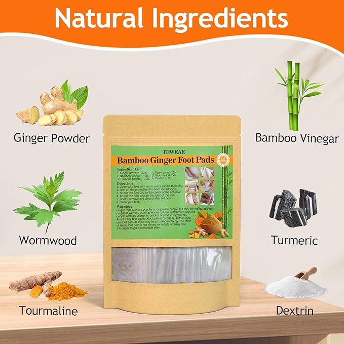 Foot Pads - 122 Pads Pure Natural Ginger Powde Bamboo Vinegar Pad, Goodnight FootPads for Travel or Home Use