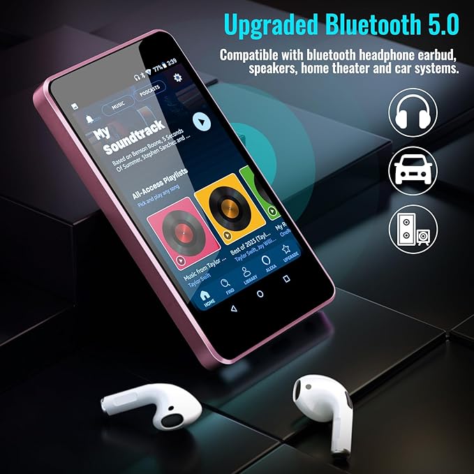 MP3 Player for Kids with Spotify, Parental Controls, Spotify Kids, Audible, Amazon Music, Libby, 4.0” IPS Kids Music Player Up to 512GB (Pink)