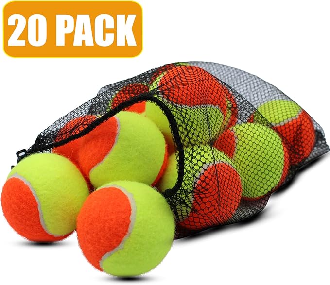 Magicorange Tennis Balls, 20 Pack Low Compression Stage Tennis Ball for Beginners Youth Kids Training Practicing with Mesh Bag for Easy Transport
