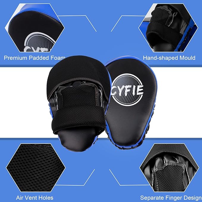CYFIE 2 in 1 Boxing Equipment Boxing Strike Pads Punching Mitts Set, Boxing Mitts and Pads for Muay Thai, Karate, Taekwondo, Martial Arts Training at Home Gym, Karate Kick Pads for Kids, Youth, Girls