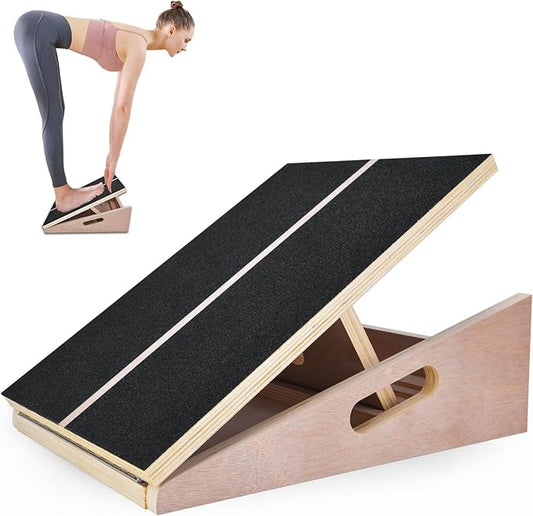 Slant Board for Calf Stretching, Portable Wooden Calf Stretcher - Adjustable Incline Board for Knees Ankle Heel Feet Leg