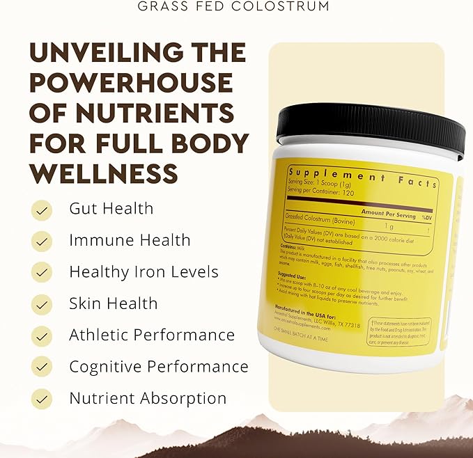 Ancestral Supplements Bovine Colostrum Powder - Grass Fed, Freeze Dried, Immune Support and Gut Health, 120 Servings