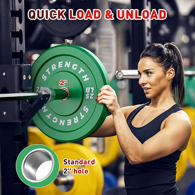 Olympic Rubber Bumper Weight Set - 2 Inch Barbell Plates for Home Gym Strength Training