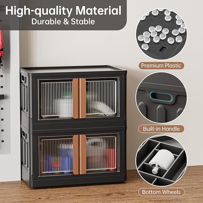 HAIXIN Storage Bin with Lid - 8.4 Gal Foldable Closet Storage and Organizers Stackable Plastic Box Black Cube Container for Home Garage Office Craft, 1 Pack