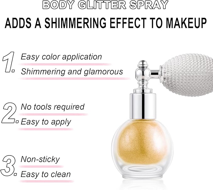 Hair and Body Glitter Spray, Holographic Glitter Highlighter Powder, Face Body Clothes Shiny Glitter, Loose Shimmer Hairspray Festival Rave Prom Accessories (Gold)