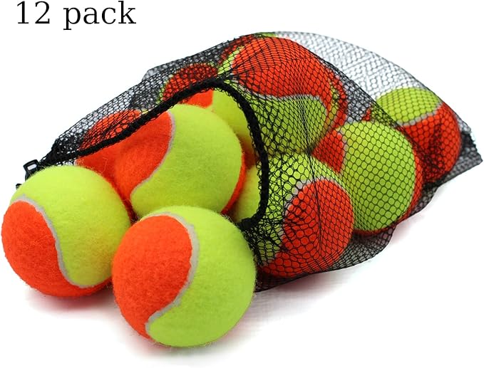 Magicorange Tennis Balls, 12 Pack Low Compression Stage Tennis Ball for Beginners Youth Kids Training Practicing with Mesh Bag for Easy Transport