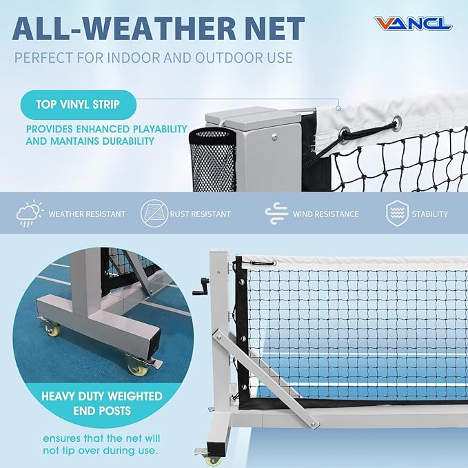 Pro Pickleball Net Portable with Wheels – 22ft Heavy Duty Pickleball Net System with Sturdy Aluminum Frame for Outdoor & Indoor – Nylon Net & Carrying Bag for Pickleball, Tennis, Badminton