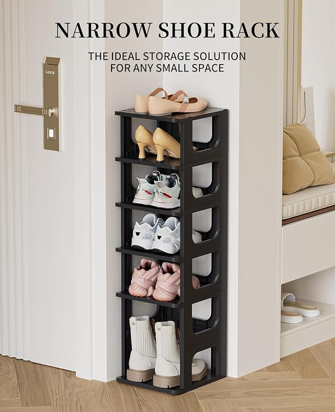 HAIXIN Adjustable 10 Tier Shoe Organizer - Narrow Plastic Vertical Shoe Rack for Closet, Entryway, Boots - Stackable Shoe Cabinet