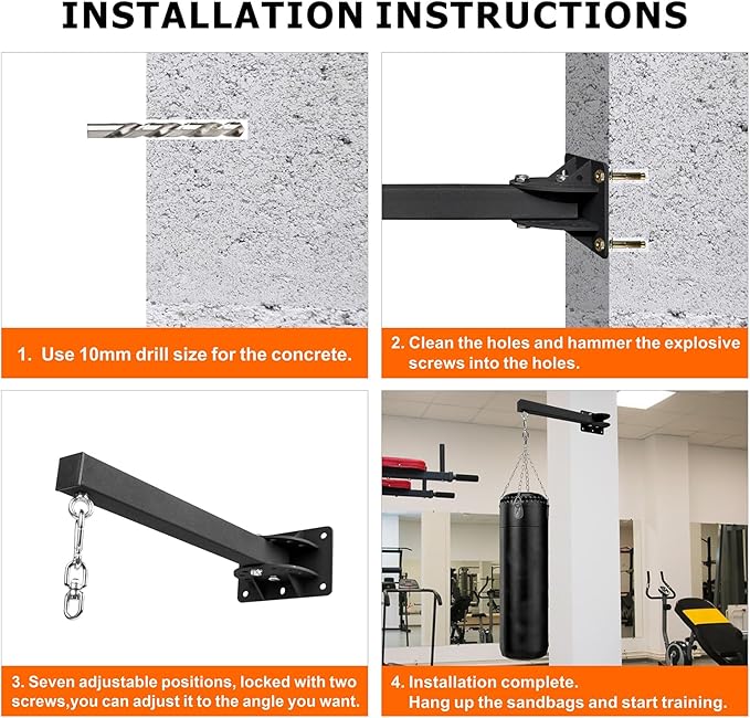 Wall Mount Heavy Bag Hanger, Punching Boxing Bag Hanger, Heavy Duty Bag Hanger Bracket, 360° Swivel Hook for Boxing, Muay Thai and MMA Training Home Gym（7 Adjustable Positions）